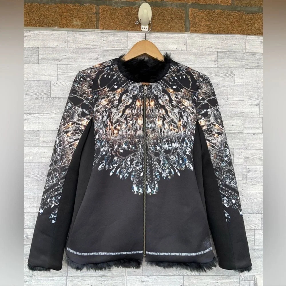 Clover Canyon Chandelier Print Blazer Jacket reversible faux fur medium